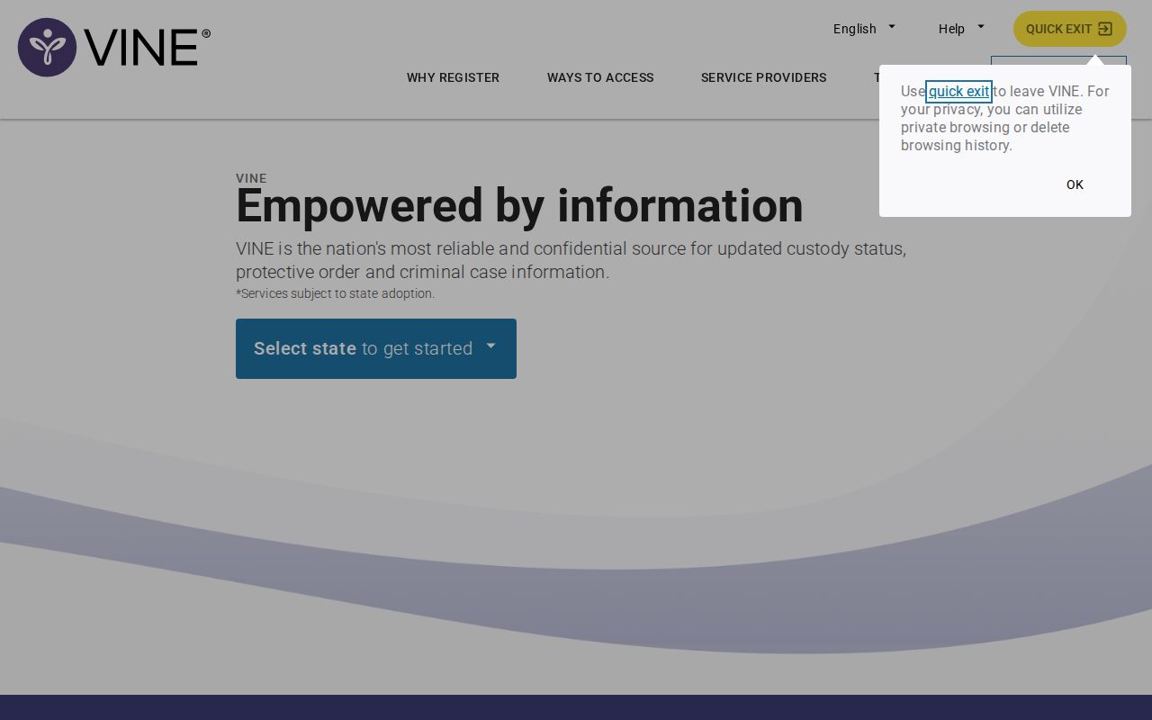 VINELink Kentucky selection and inmate search screen